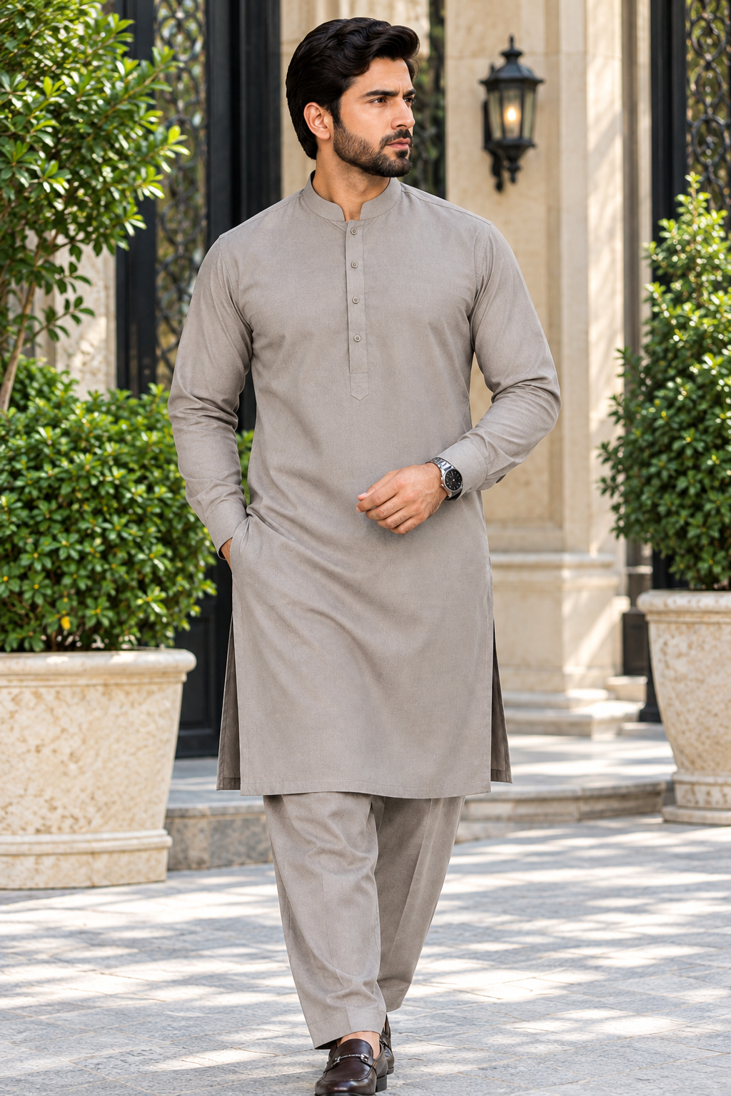 Premium Light Grey Hard Cotton Winter Fabric for Men – Unstitched | Ruhaan Fabrics