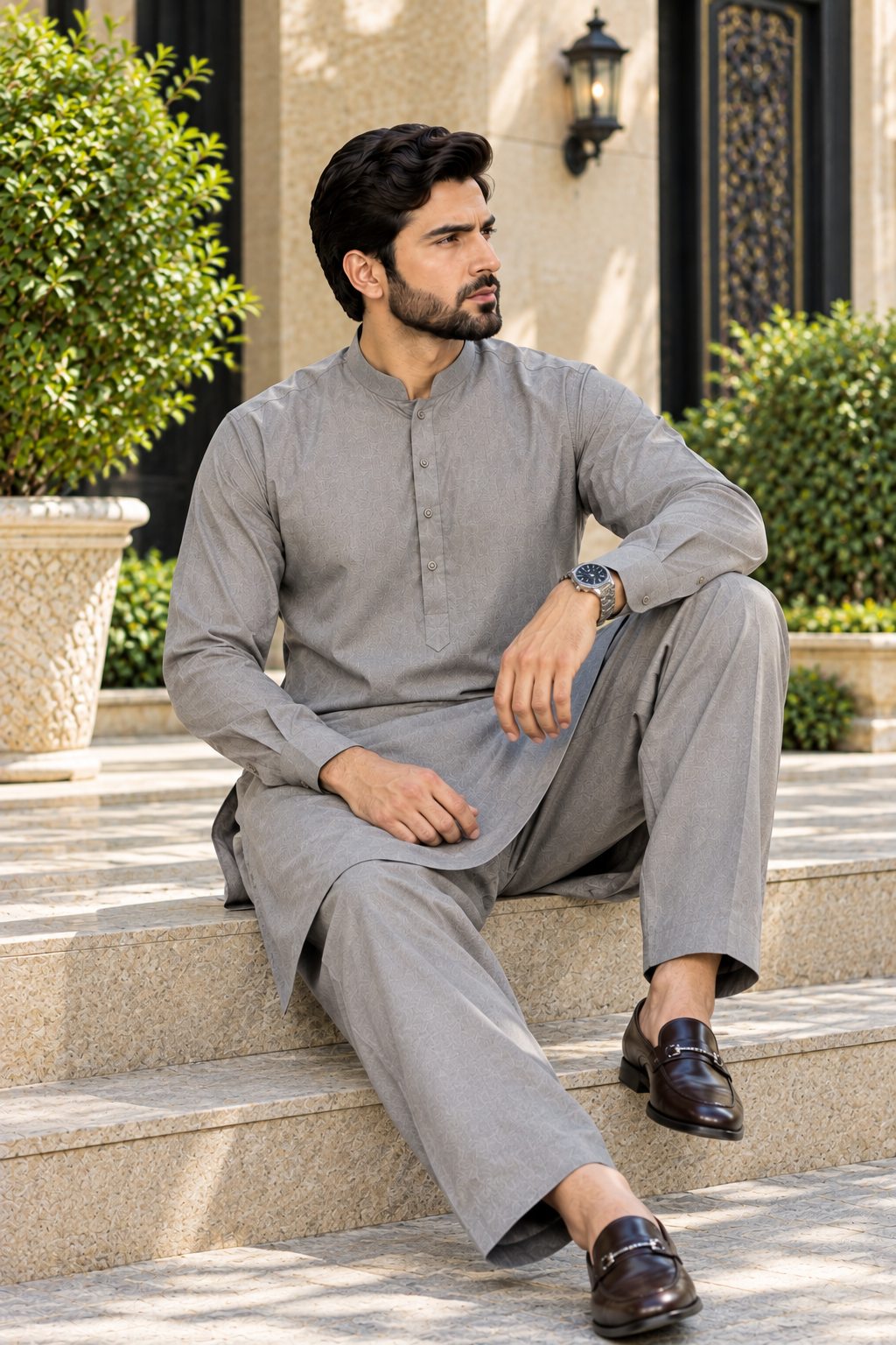Premium Light Grey Hard Cotton Winter Fabric for Men – Unstitched | Ruhaan Fabrics
