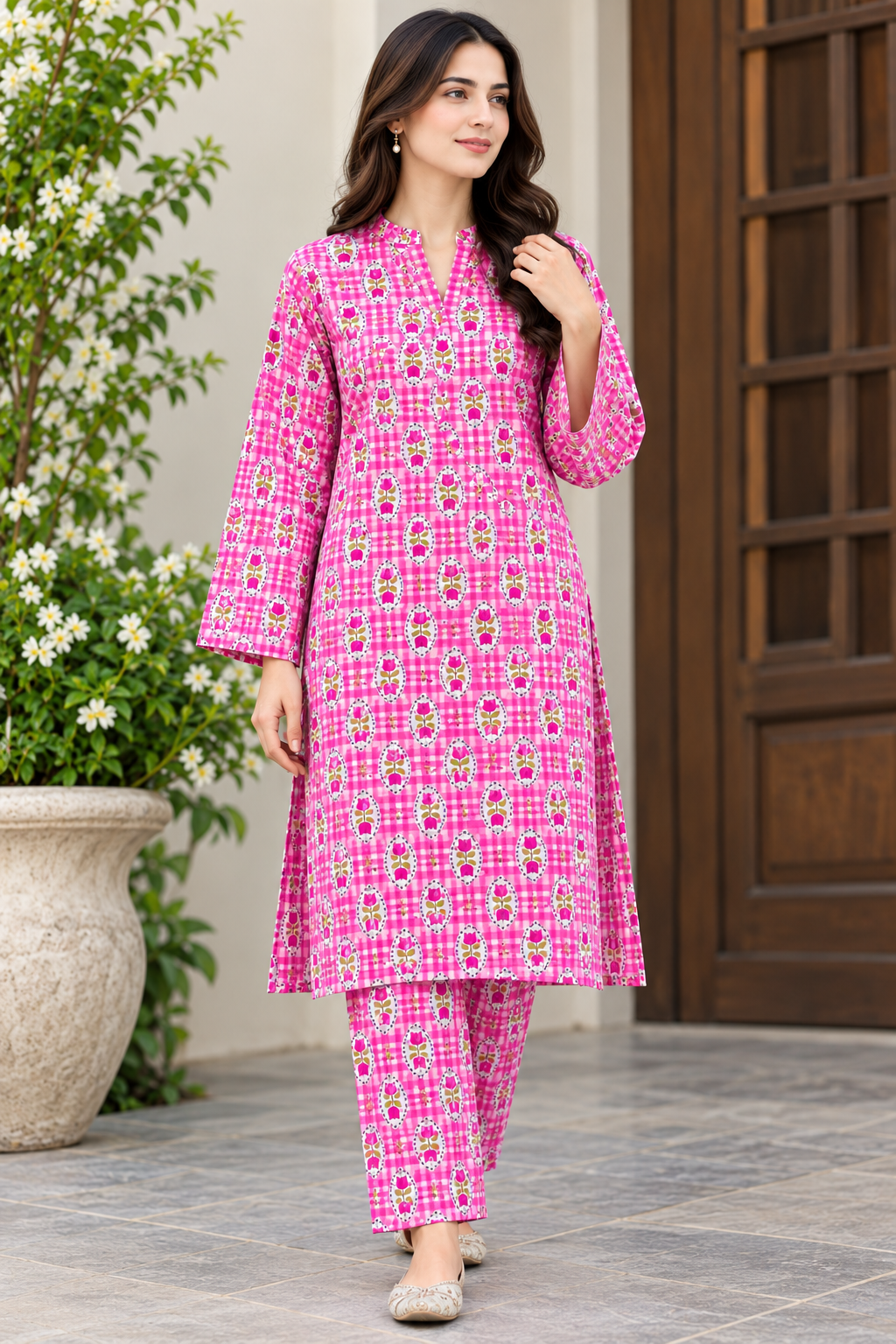 Women’s Pink Floral Printed 2-Piece Suit | All-Over Print