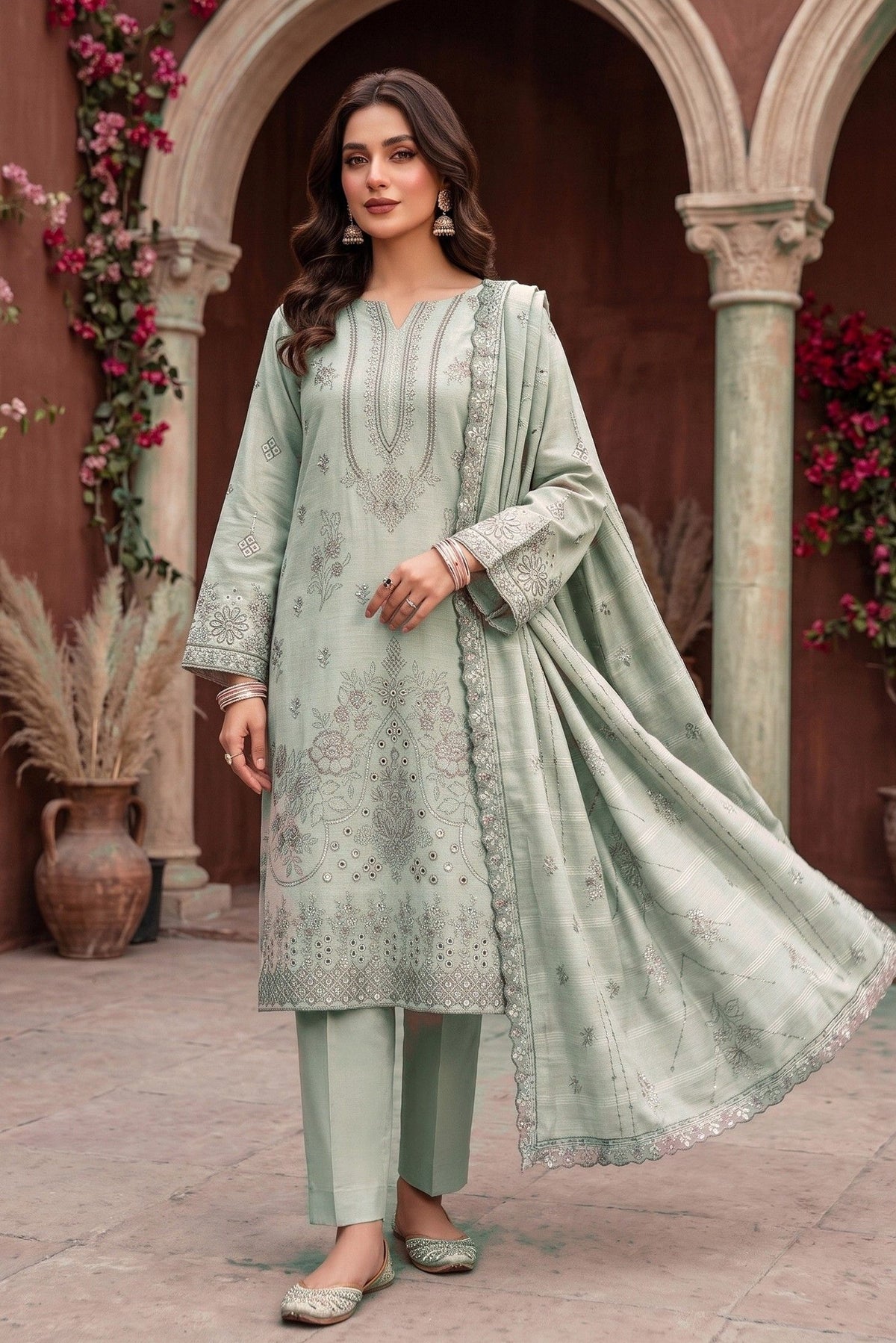 Zaina Ameer Premium Peach Slub - Design 01 (Mint Green)