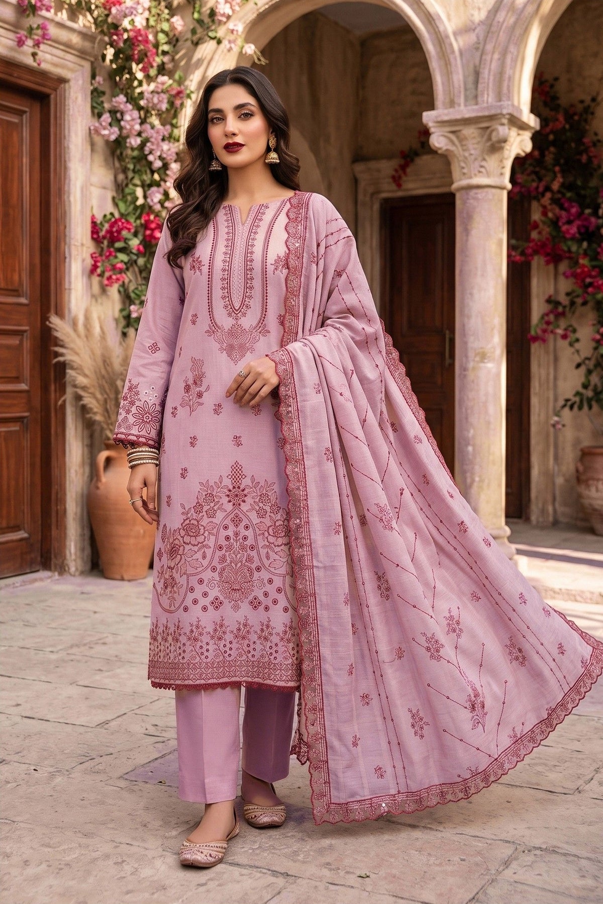 Zaina Ameer Premium Peach Slub - Design 02 (Lilac Pink)