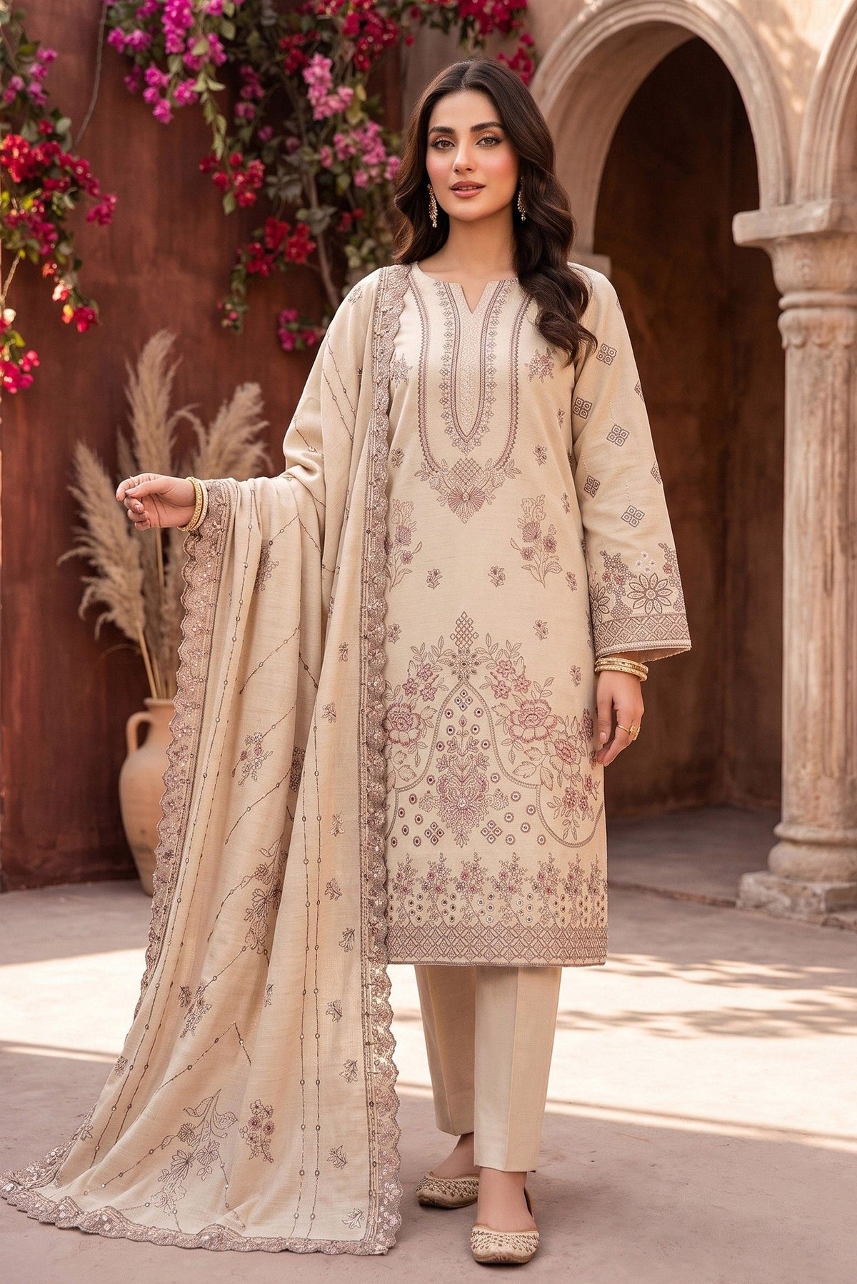 Zaina Ameer Premium Peach Slub - Design 03 (Beige)