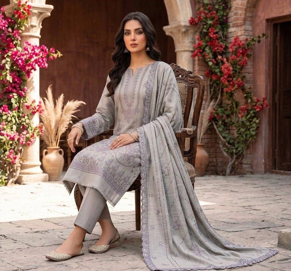 Zaina Ameer Premium Peach Slub - Design 04 (Grey)