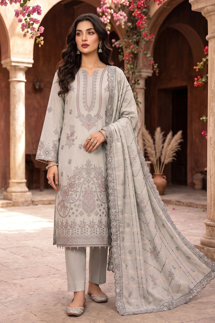 Zaina Ameer Premium Peach Slub - Design 08 (Light Grey)