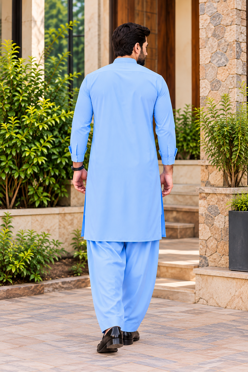 Sky blue hard cotton men's unstitched fabric by Ruhaan Fabric - view 3