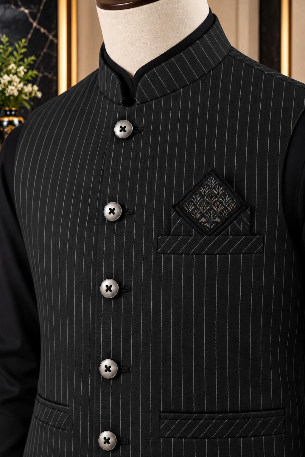 Virsa by Ruhaan Fabric black men's suit with waistcoat - view 2