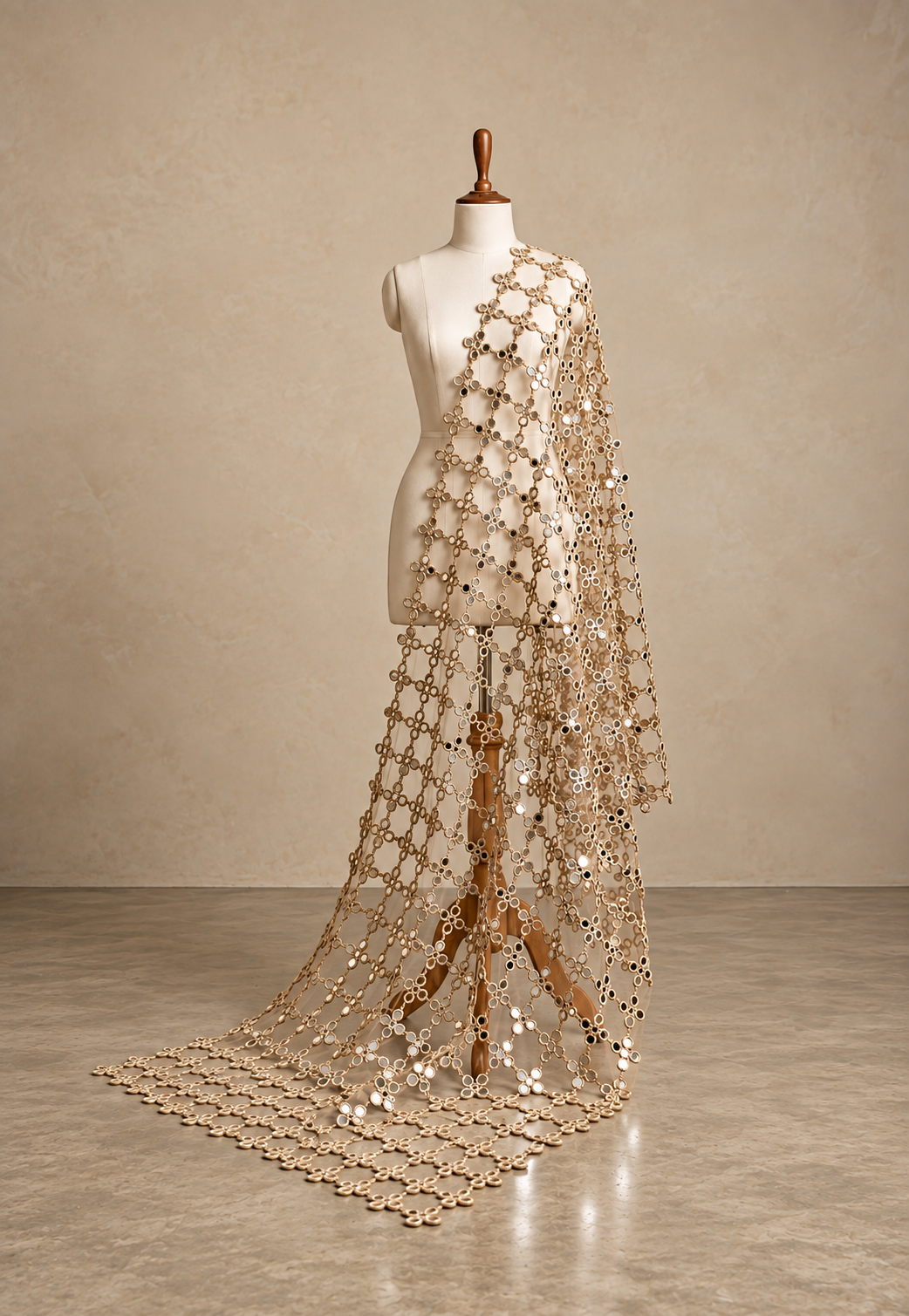 Premium Champagne Gold Embroidered Lace | Luxury Party Wear Dupatta