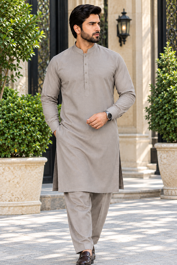 Premium Light Grey Hard Cotton Winter Fabric for Men – Unstitched | Ruhaan Fabrics