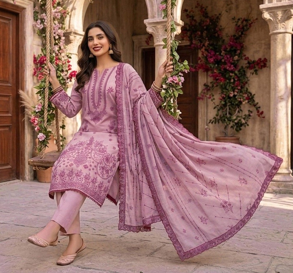 Zaina Ameer Premium Peach Slub - Design 02 (Lilac Pink)