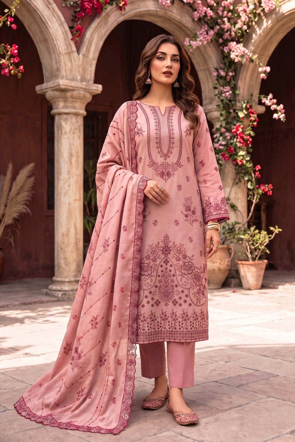 Zaina Ameer Premium Peach Slub - Design 05 (Rose Pink)