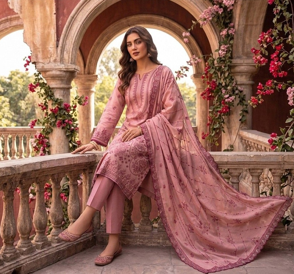 Zaina Ameer Premium Peach Slub - Design 05 (Rose Pink)
