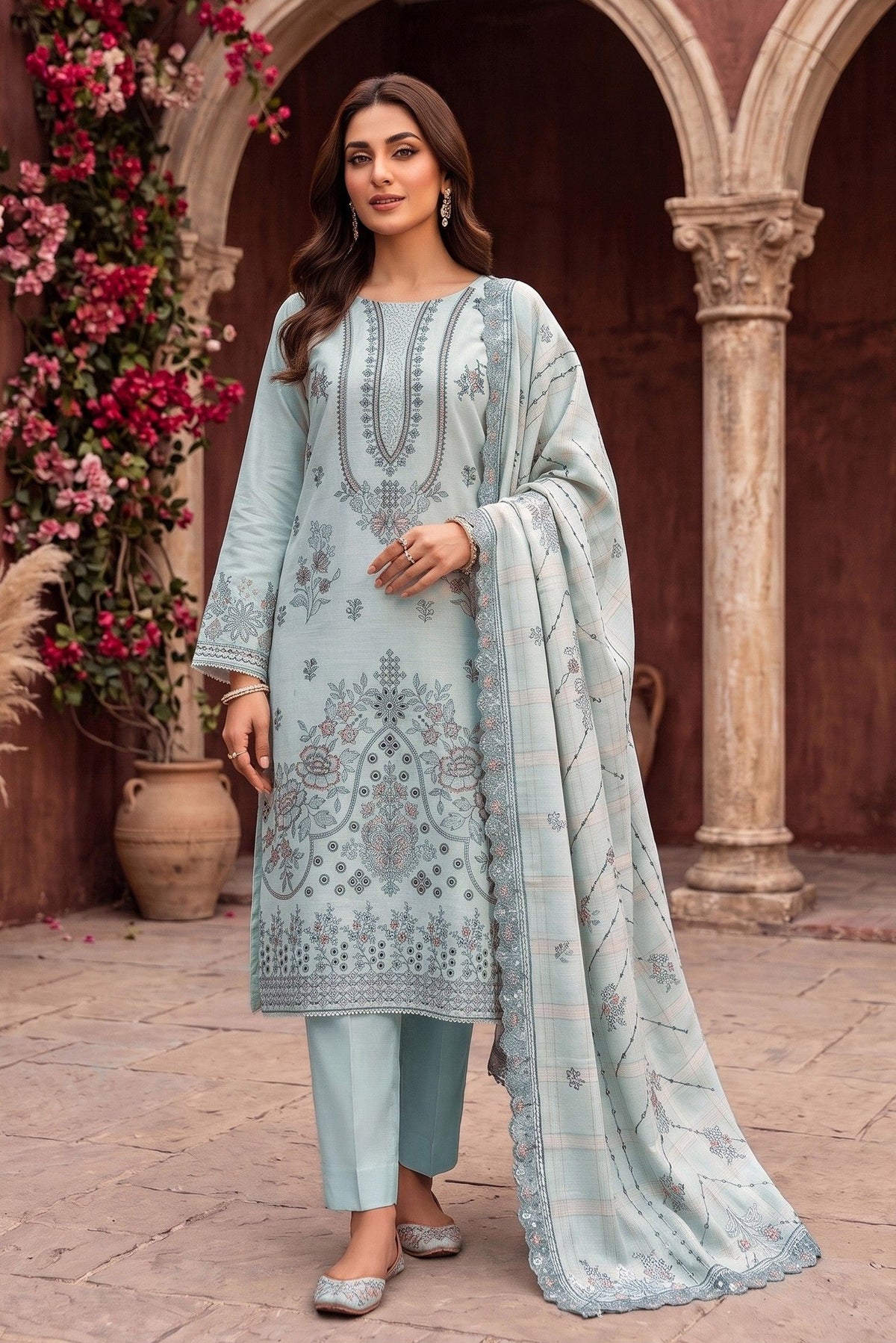 Zaina Ameer Premium Peach Slub - Design 06 (Sky Blue)