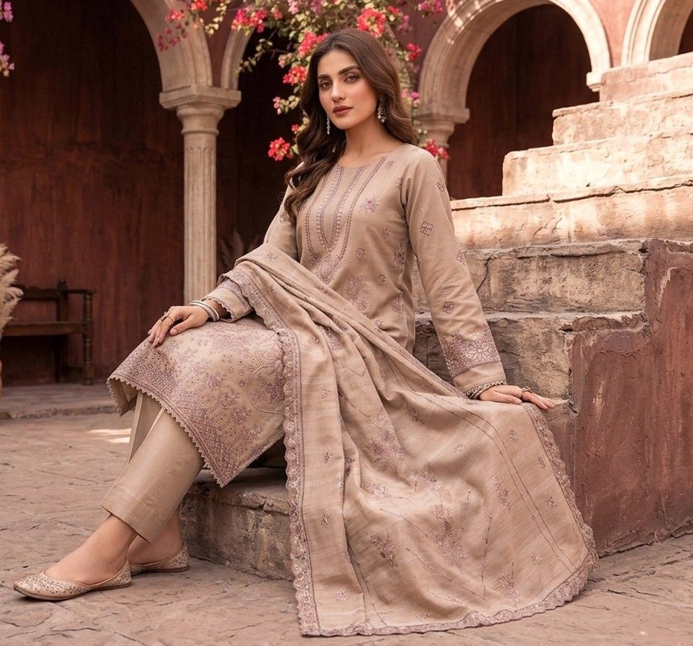 Zaina Ameer Premium Peach Slub - Design 07 (Fawn)
