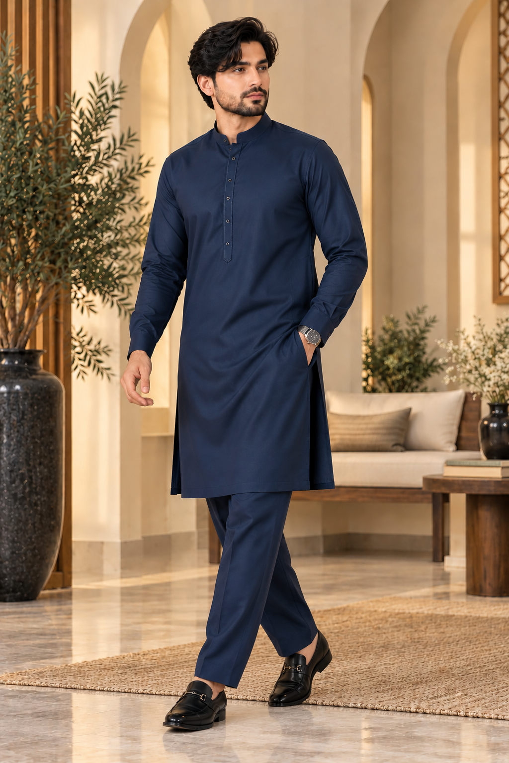 RUHAAN Fabric | Navy Blue Kurta Shalwar D-5001