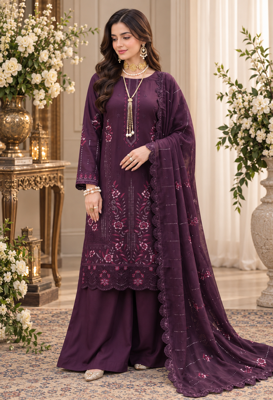 Zoya 3Piece Unstitched Embroidered Viscose Suit | D-1801