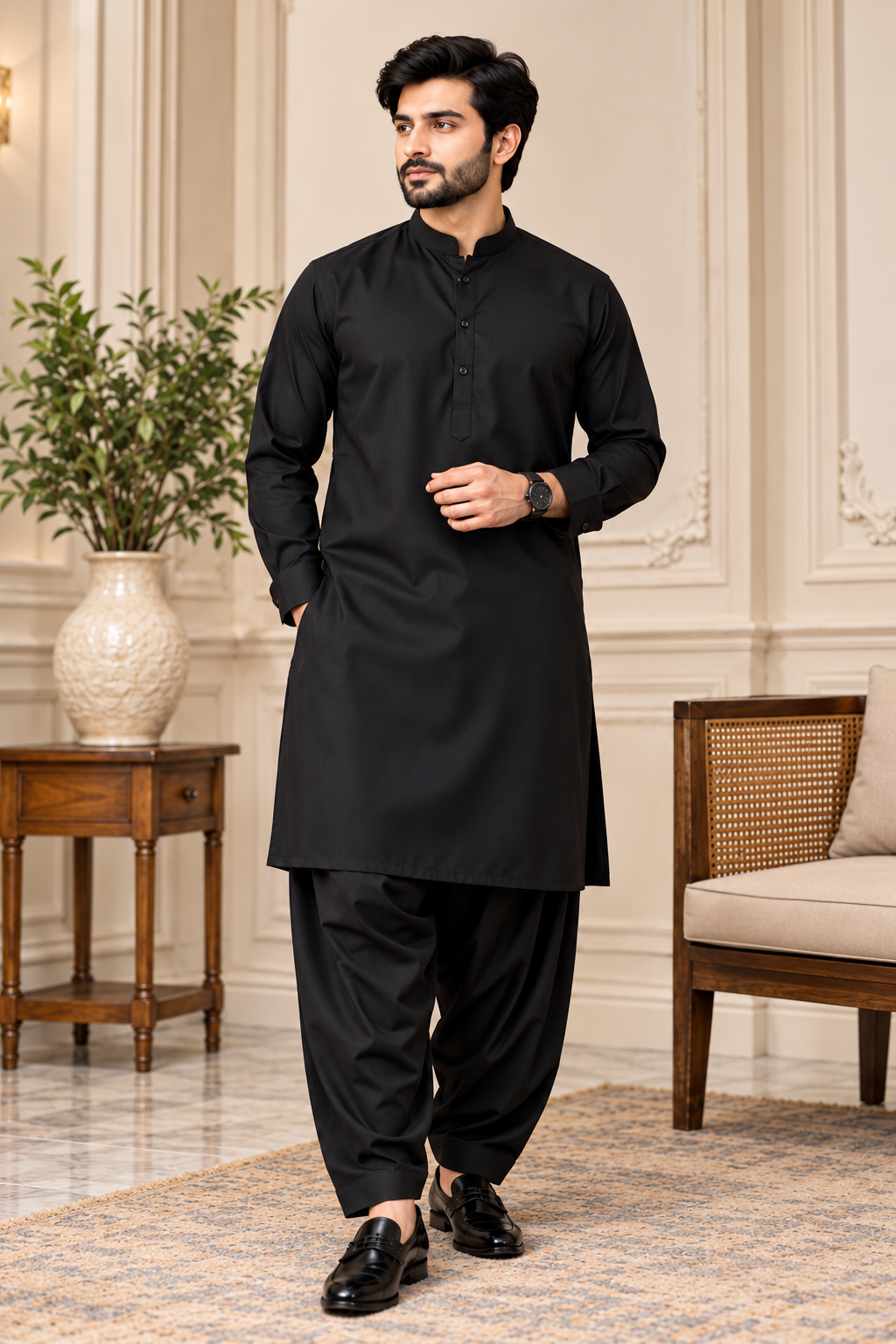 Premium Black Soft Cotton Men's Unstitched Suit – Exclusive Men's Collection
