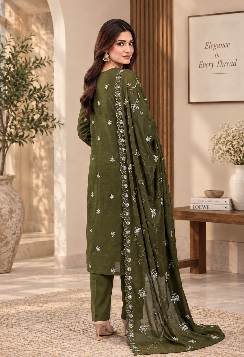 Premium Viscose Embroidered 3-Piece Suit with Bamber Dupatta & Shawl – D-1805