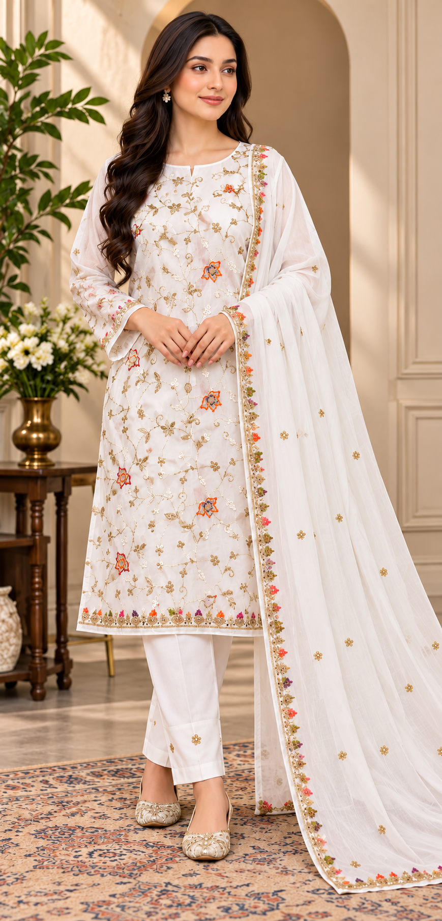 Luxury Embroidered White Unstitched 3-Piece Suit | Premium Collection D-101