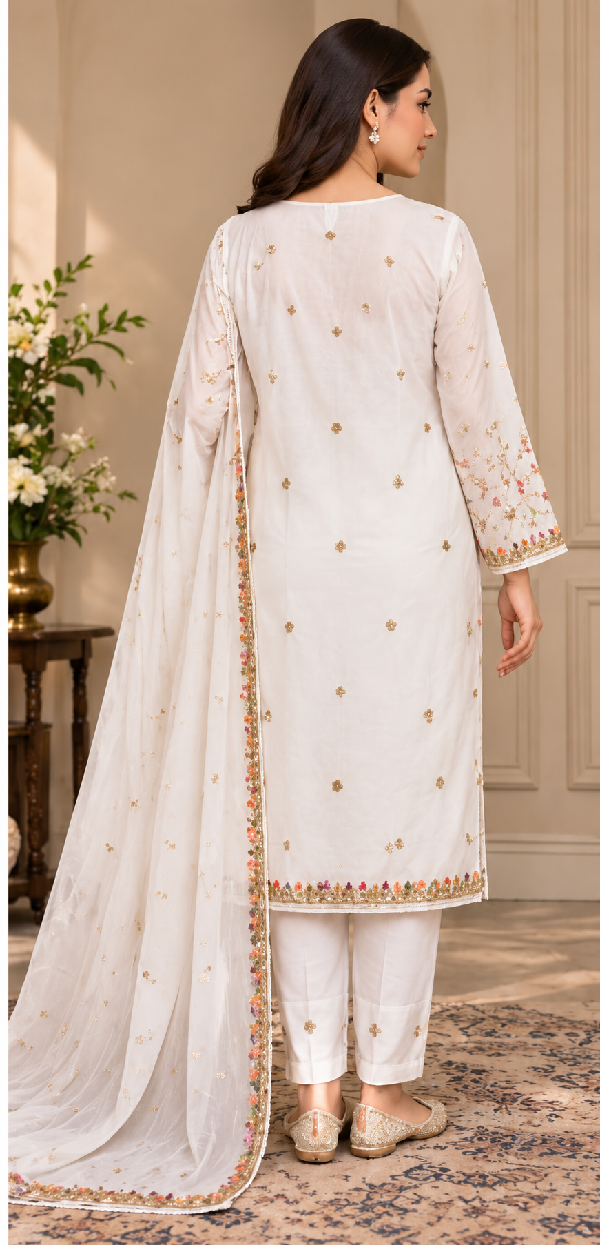 Luxury Embroidered White Unstitched 3-Piece Suit | Premium Collection D-101