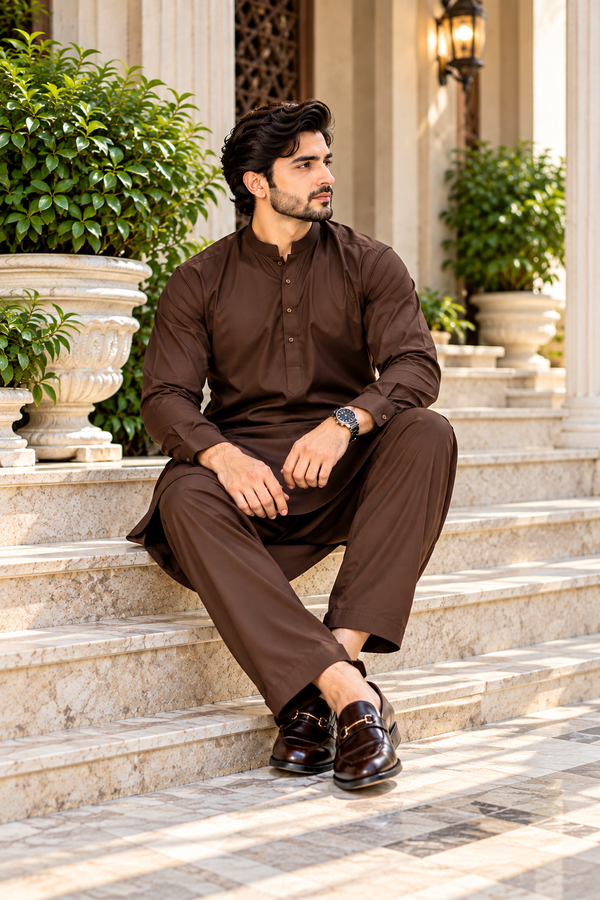 Premium Chocolate Brown Wash & Wear Men's Suit | Luxury Collection