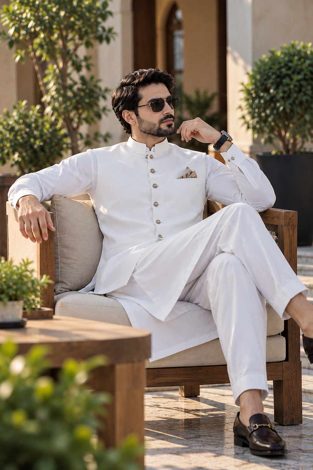 Premium White Men's Unstitched Suit & Waistcoat Fabric | Ruhaan