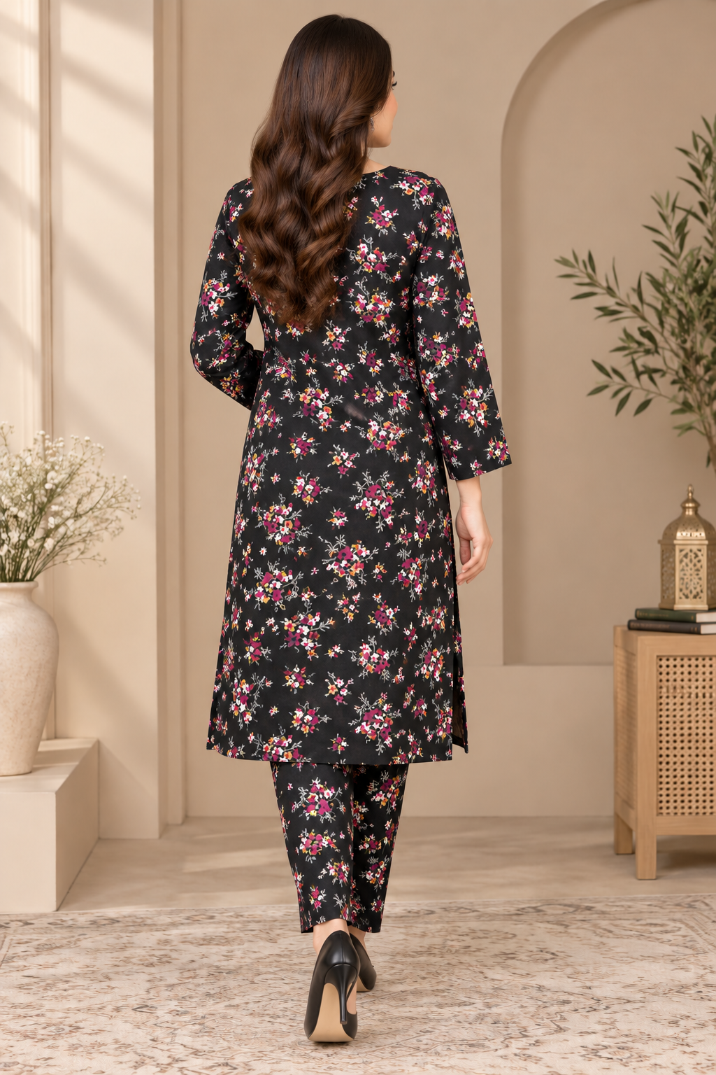 Premium Printed Linen 2-Piece Unstitched Suit – All-Over Floral Print D-1101