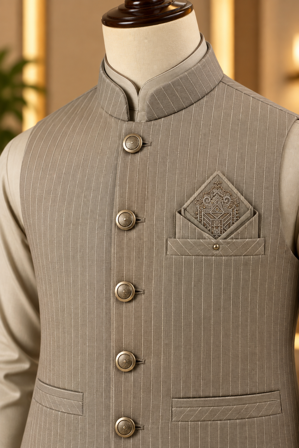 Virsa by Ruhaan Fabric taupe waistcoat suit for men - view 2