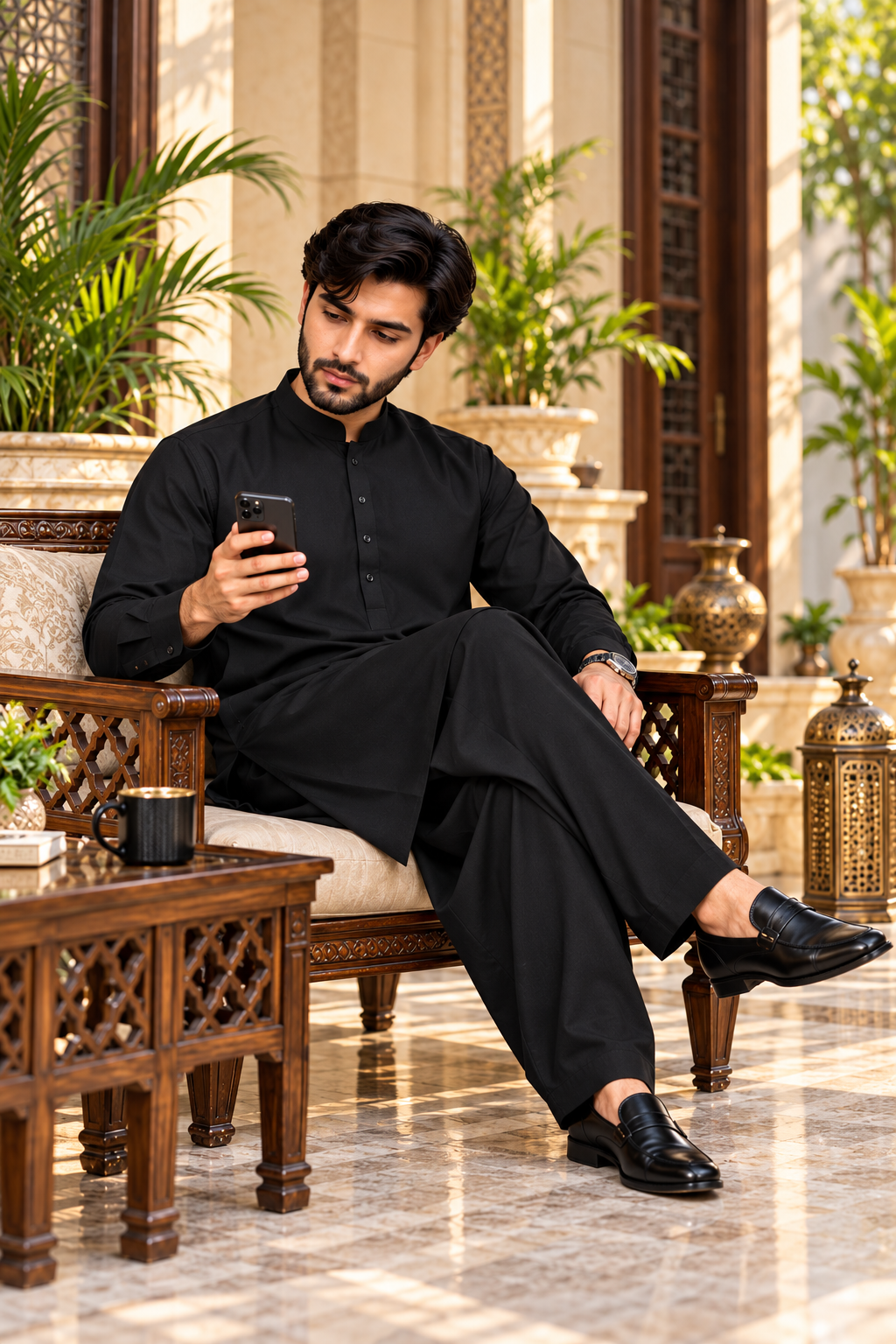 Premium Black Hard Cotton Fabric – Men's Unstitched Suit
