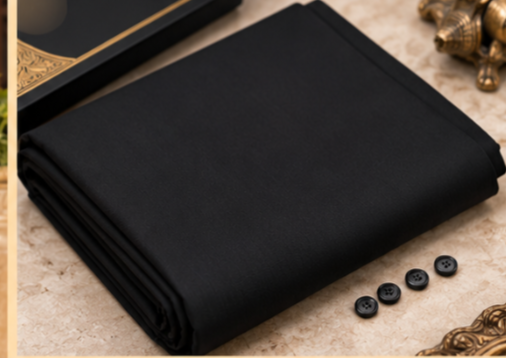 Premium Black Hard Cotton Fabric – Men's Unstitched Suit