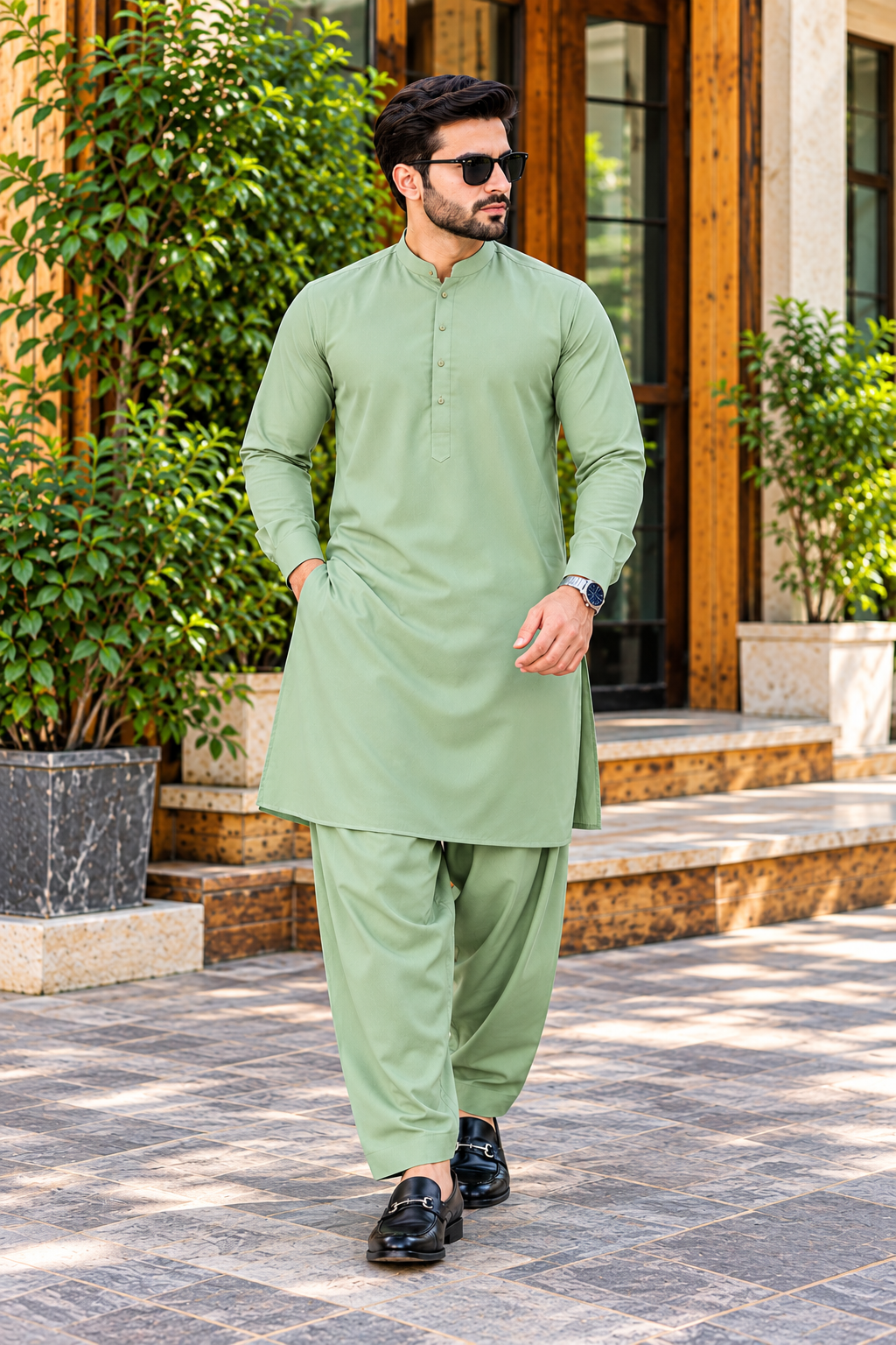 Pista green wash and wear men's unstitched fabric by Ruhaan Fabric