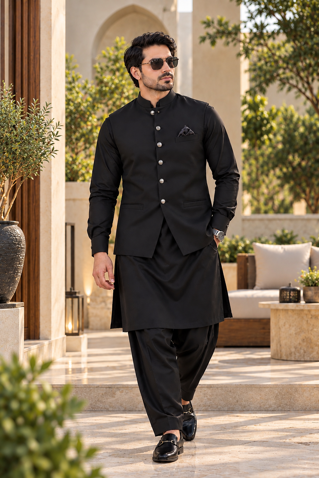 Premium Black Men's Unstitched Suit & Waistcoat Fabric | Ruhaan