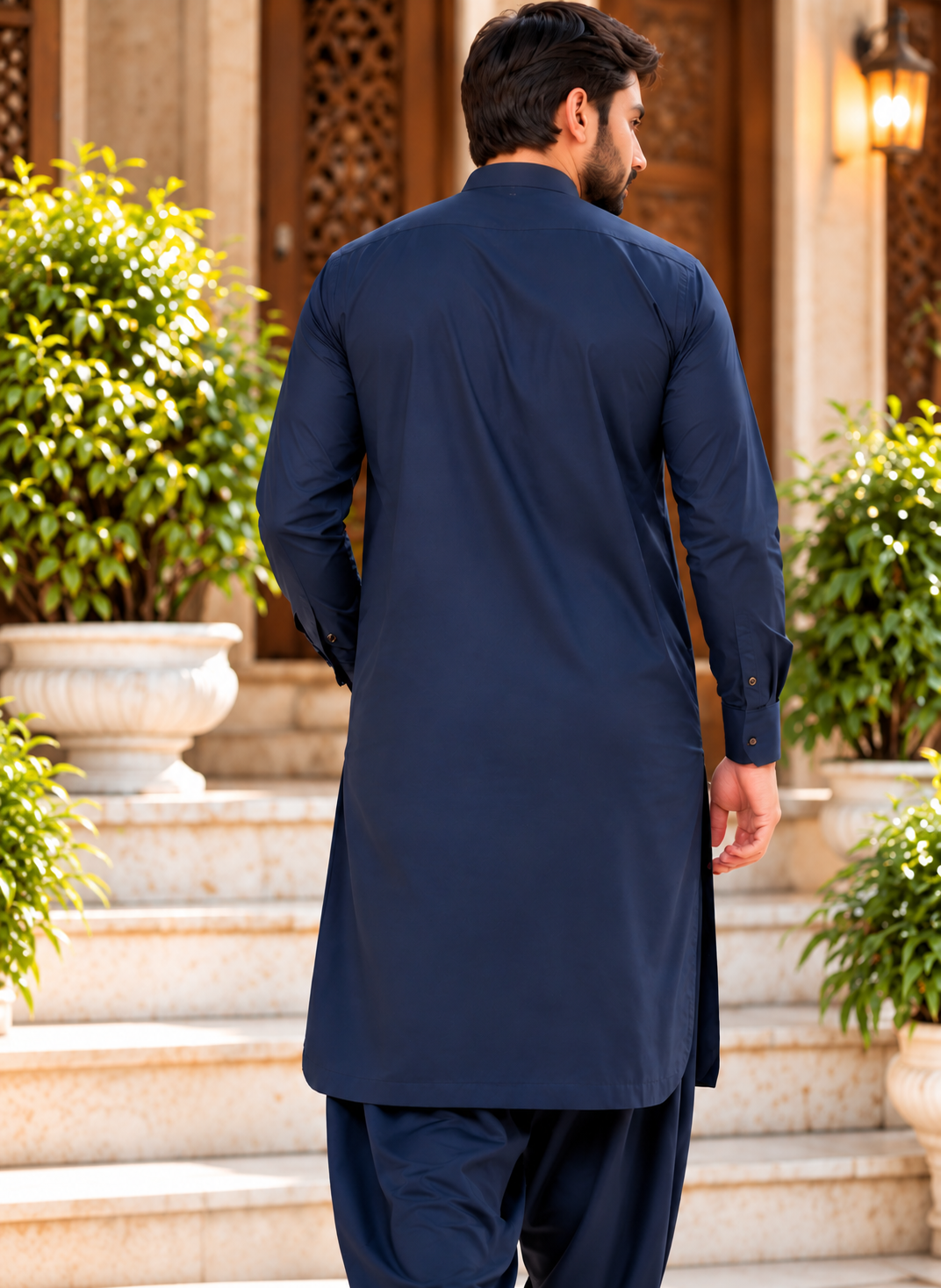 Zinc blue wash and wear men's shalwar kameez by Ruhaan Fabric - view 3