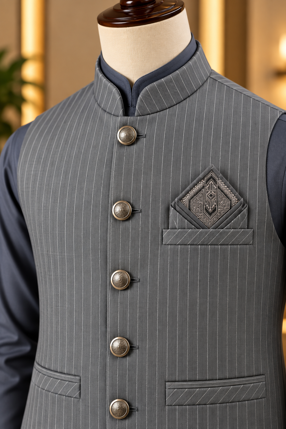 Virsa by Ruhaan Fabric grey men's suit with waistcoat - view 2