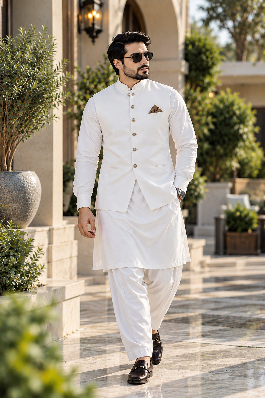 Premium White Men's Unstitched Suit & Waistcoat Fabric | Ruhaan