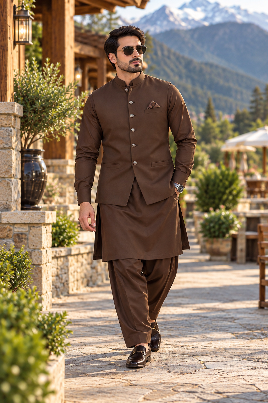 Premium Brown Men's Unstitched Suit & Waistcoat Fabric | Ruhaan