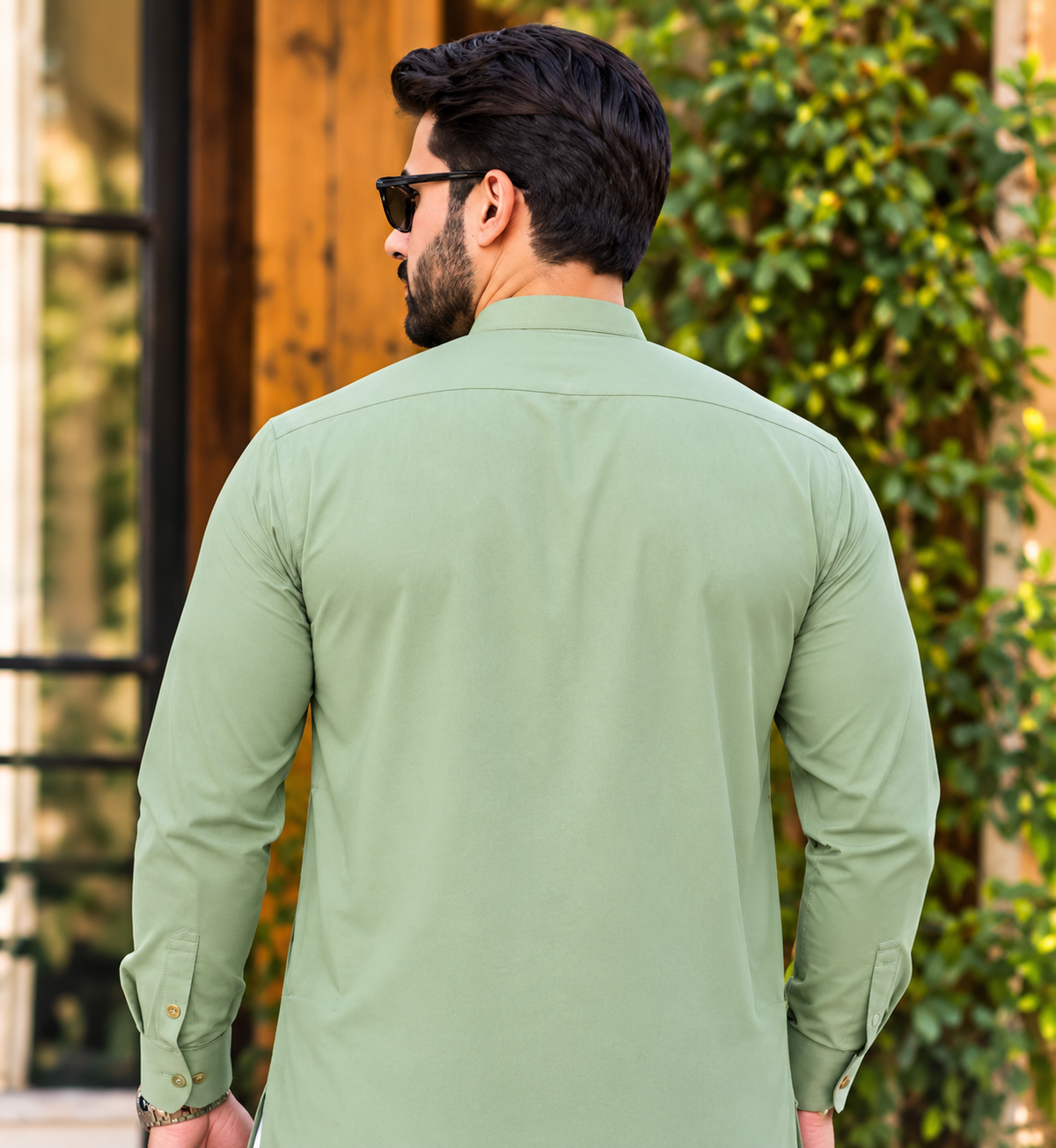 Pista green wash and wear men's unstitched fabric by Ruhaan Fabric - view 3
