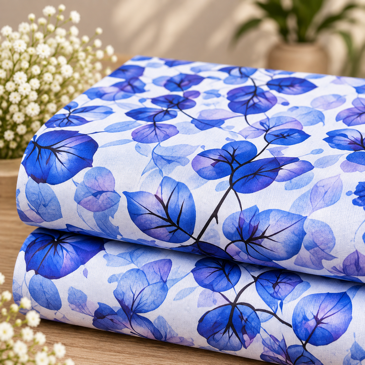 Blue Botanical | 2-Piece Linen unstitch Suit | D-1106