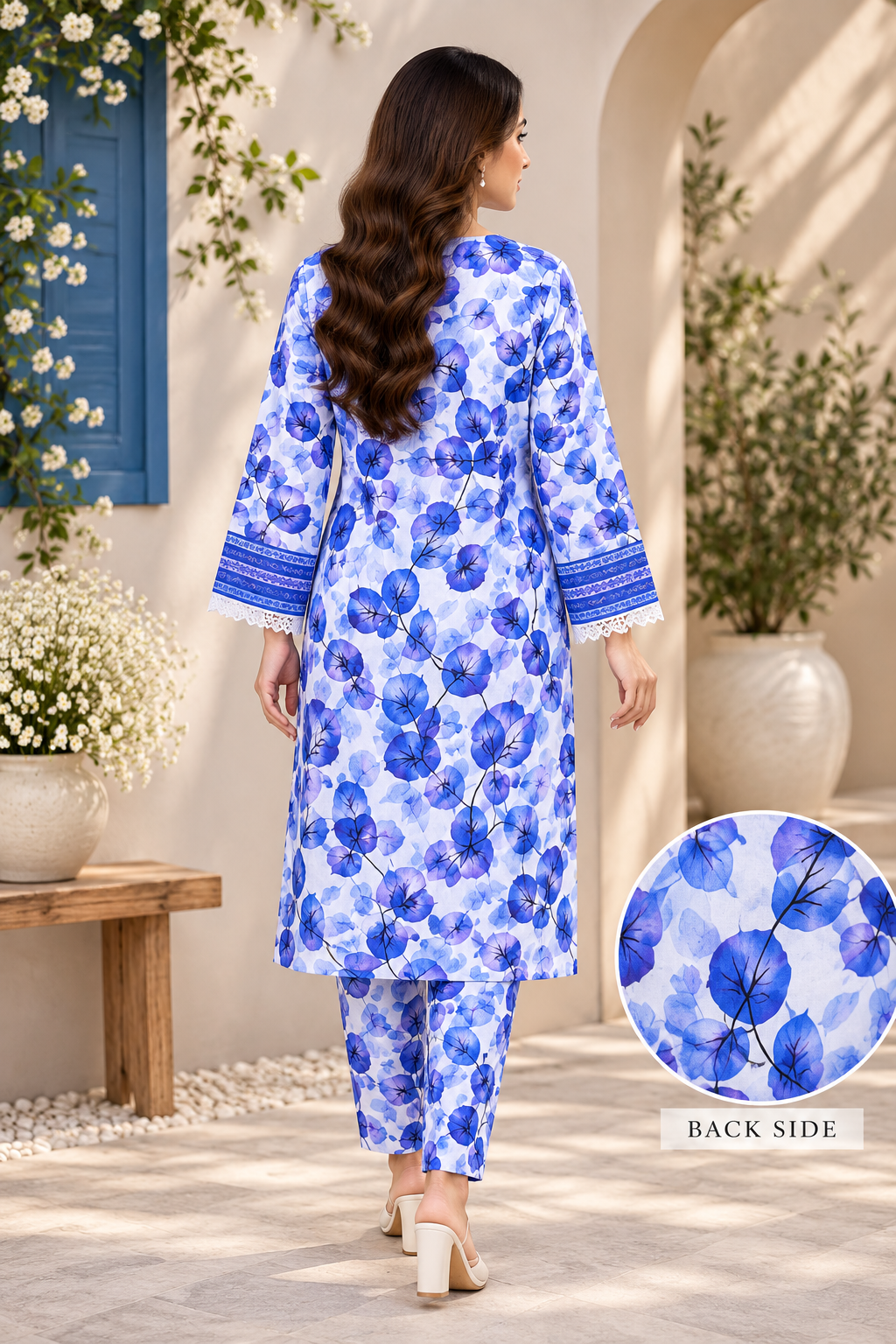 Blue Botanical | 2-Piece Linen unstitch Suit | D-1106