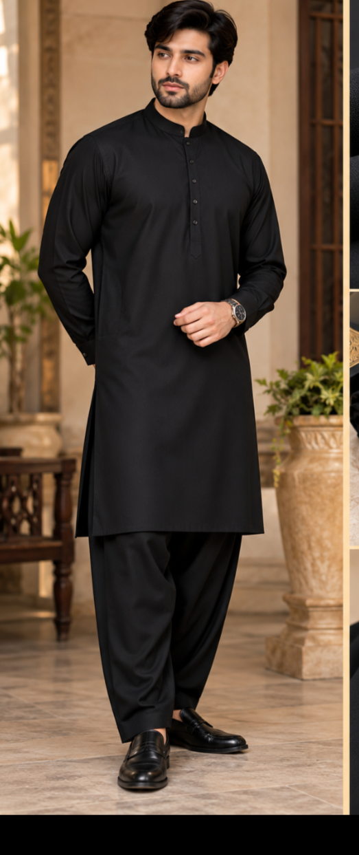 Premium Black Hard Cotton Fabric – Men's Unstitched Suit