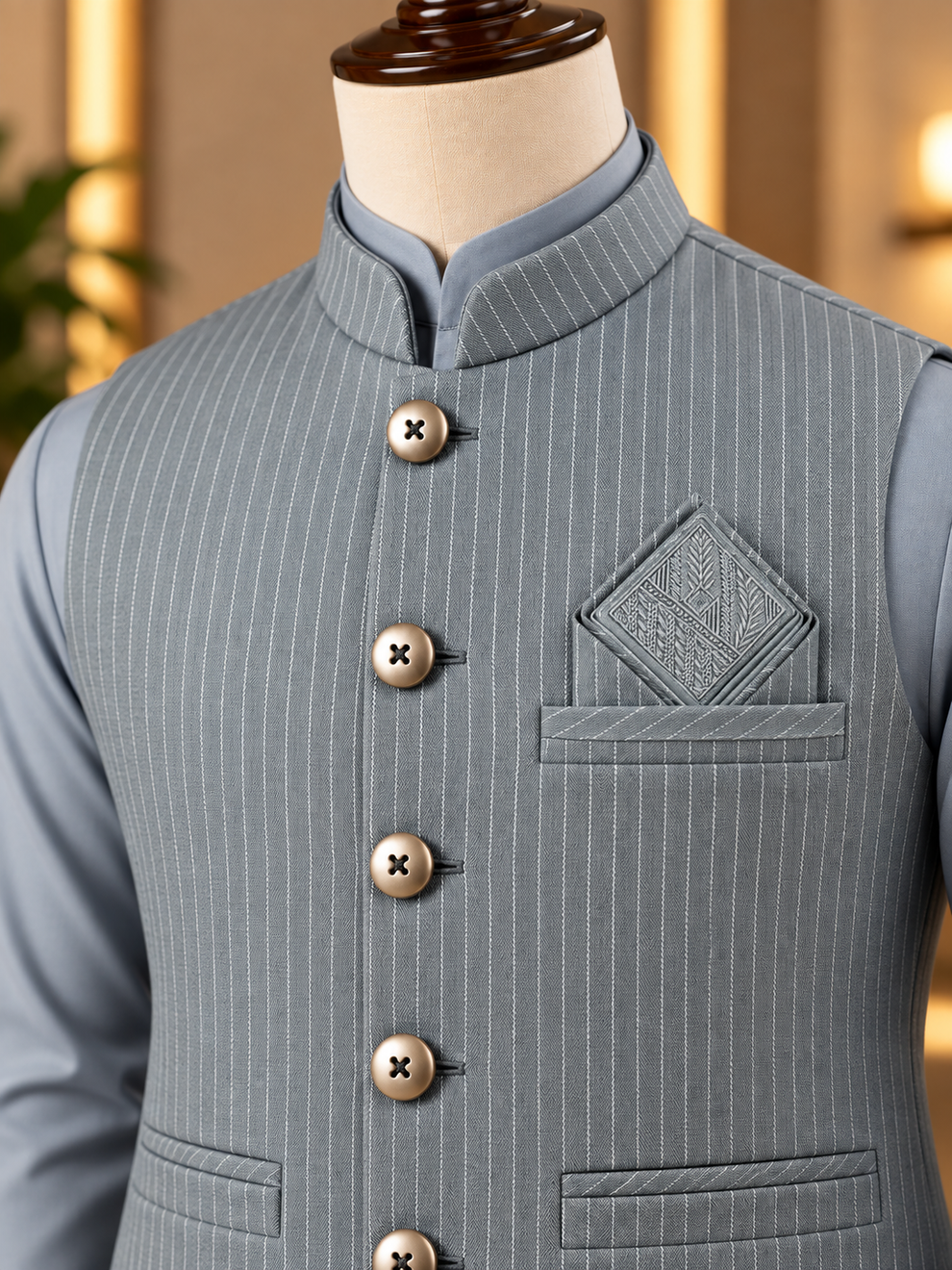 Virsa by Ruhaan Fabric taupe men's suit with waistcoat - view 2