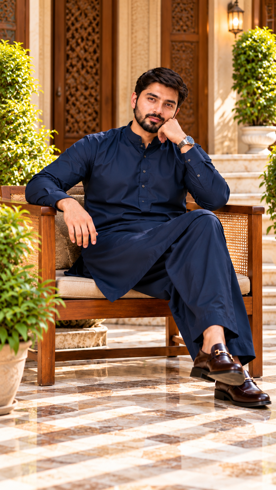 Zinc blue wash and wear men's shalwar kameez by Ruhaan Fabric