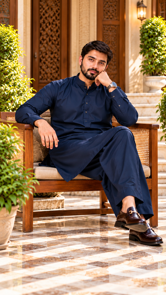 Zinc blue wash and wear men's shalwar kameez by Ruhaan Fabric