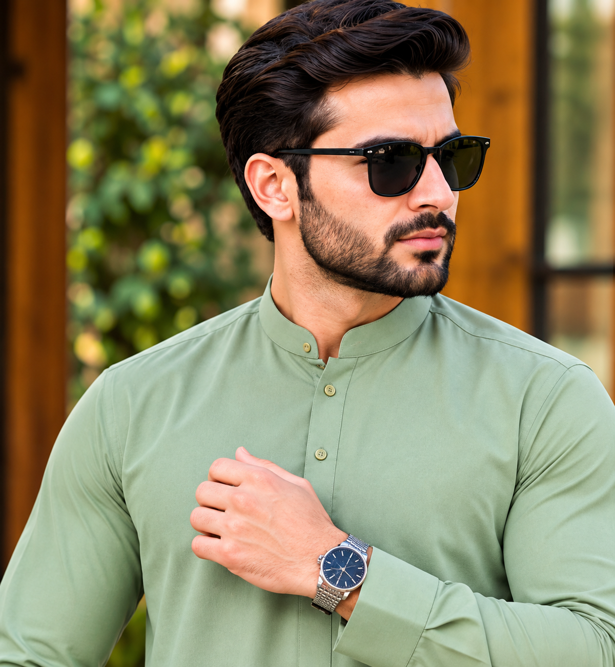Pista green wash and wear men's unstitched fabric by Ruhaan Fabric - view 2
